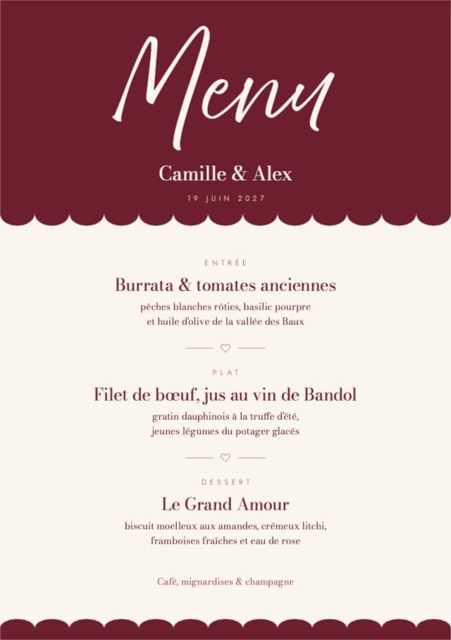 Anteprima del modello Menù del pranzo della collezione Grand Amour