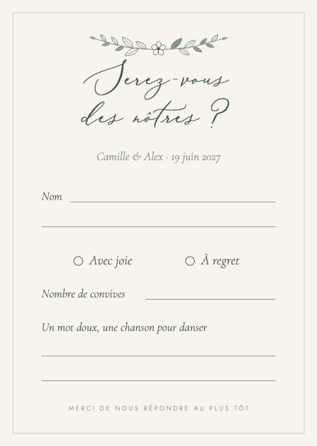 Preview of the RSVP card design in the Secret garden collection